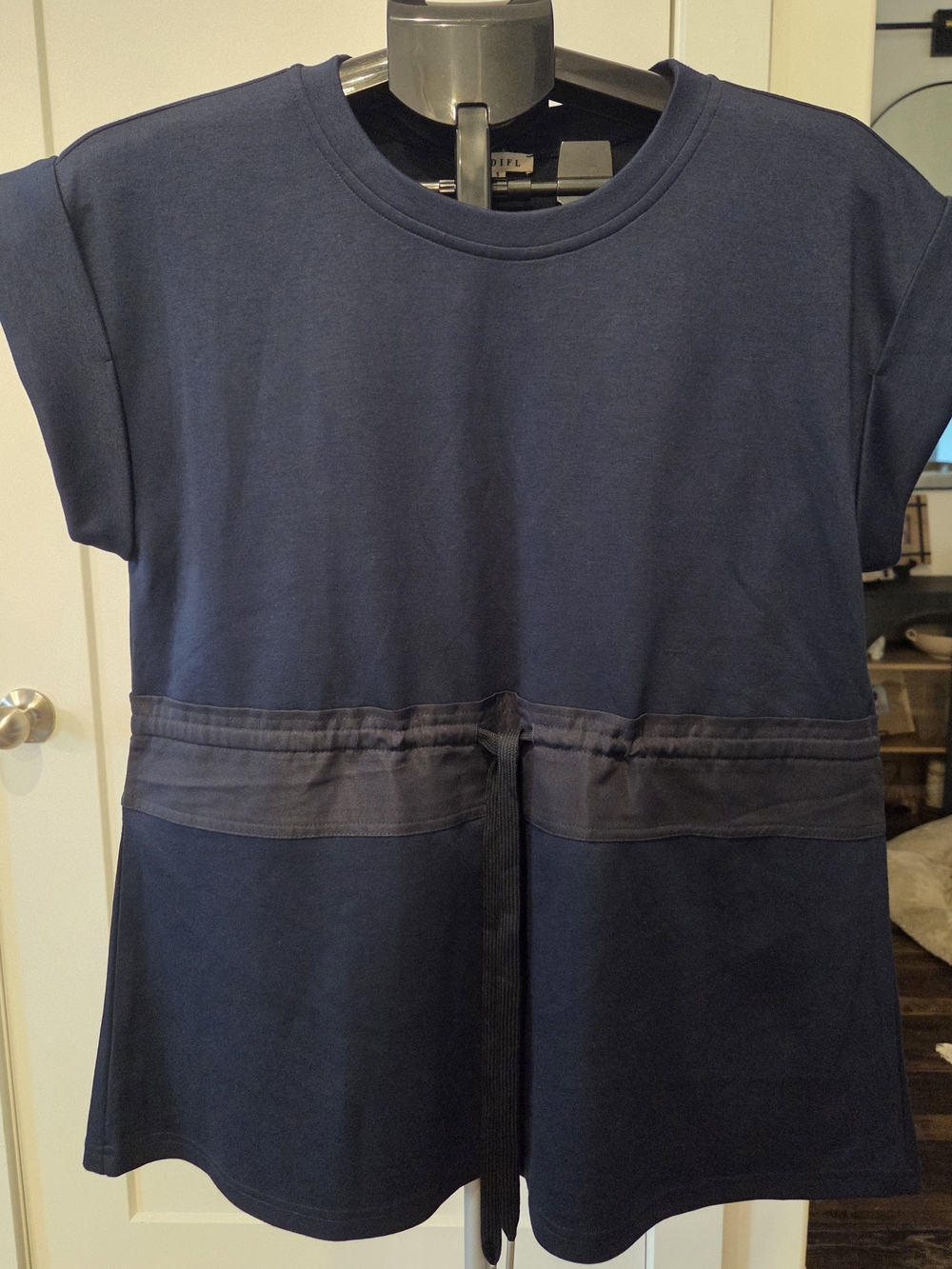 102.  JODIFL Navy Short Sleeve Drawstring Waist Top